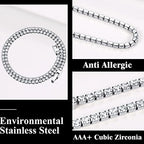 Richsteel Clear/Black 3mm Cubic Zirconia Tennis Chain Necklace for Women and Men 16/18 Inch Stainless Steel/Gold Plated Jewelry(with Gift Box) - style: 01-Steel-Clear CZ