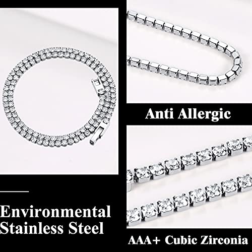 Richsteel Clear/Black 3mm Cubic Zirconia Tennis Chain Necklace for Women and Men 16/18 Inch Stainless Steel/Gold Plated Jewelry(with Gift Box) - style: 01-Steel-Clear CZ