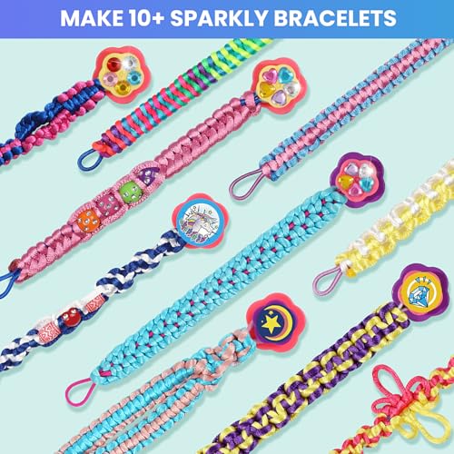 DDAI Friendship Bracelet Making Kits Crafts - Arts & Crafts for Kids Ages 8–12 - Birthday Gifts for 7 9 10 11 12 Years Old Girls Toys, String Bracelet Maker Loom Box for Kids, DIY Gem Stickers - color: Aqua & White