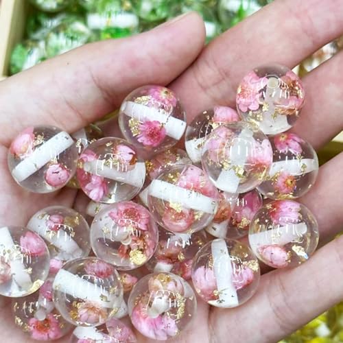 15Pcs Resin Beads Round 16mm Dried Flowers Pink Fit for DIY Jewelry Bracelet Necklace Keychain Beadable Pens Mobile Phone Chain Making Cute (Flower-Pink) - color: Flower-Pink