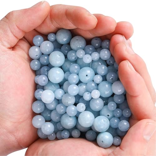 HAAMIIQII 8mm Natural Blue Aquamarine Beads Round Gemstone Loose Beads for Jewelry Making 2 Strands (92-96pcs) - color: Blue Aquamarine, size: 8mm (92-96pcs)