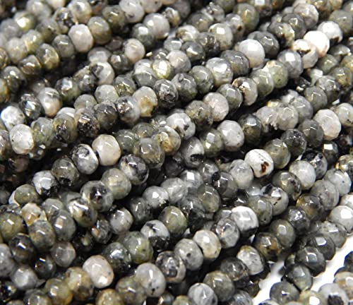 Perlin Agate & Jasper Gemstone Strand Beads 4 mm Rondelle 110 Pieces Jewellery Beads Semi-Precious Stone for Jewellery Necklace Bracelet Earrings (Black Jasper) - color: Black jasper