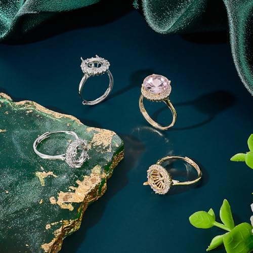 UNICRAFTALE 4Pcs 2 Colors 4 Prong Ring Blanks Adjustable Claw Prong Ring Blank Round Cubic Zirconia Ring Components Rhinestone Claw Prong Rings Settings Gemstones Ring Bases for DIY Jewelry Making 17.7-18m