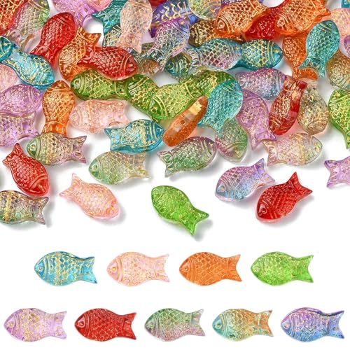 Stiesy Electroplated Glass Beads 90Pcs, 9 Colors Golden Metal Enlaced Fish Shape DIY Craft Beads for DIY Bracelet Necklace Jewelry Making Keychain Craft - color: Fish-9 Colors-90pcs