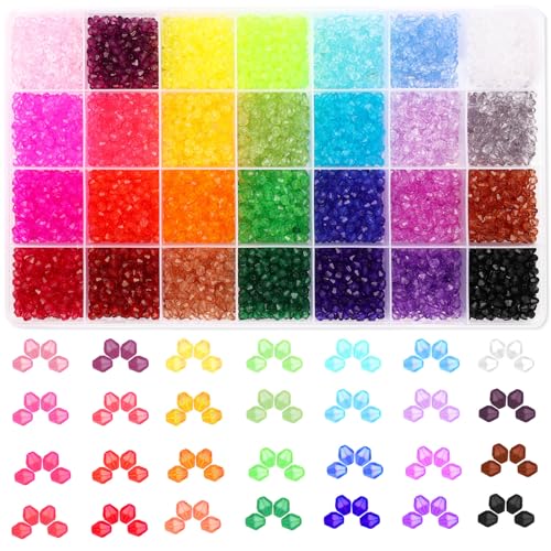 Paxcoo 5600Pcs Crystal Beads for Jewelry Making, Tiny Crystal Acrylic Beads Faceted Craft Beads Bicone Gem Beads Jewel for Jewelry Making (4 MM) - size: 4 mm