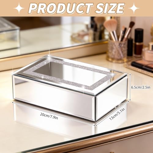 Luxury Mirrored Jewelry Box with Crushed Diamond - Glass Jewelry Box Organizer Storage Ring Holder Case for Women - size: A