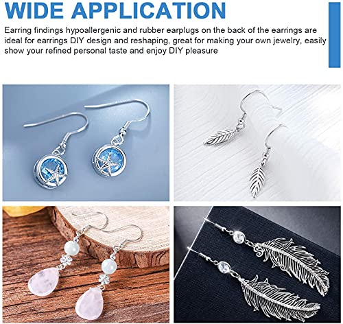 925 Sterling Silver Earring Hooks 120 PCS/60 Pairs, Ear Wires Fish Hooks, Hypo-allergenic Jewelry Findings Parts with 120 PCS Clear Silicone Earring Backs - size: 120pcs-Silver