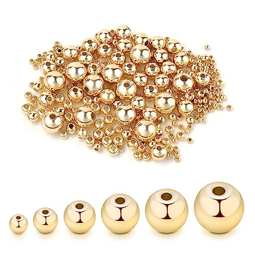 200pcs 14K Gold Round Beads,Durables Beads that Do Not Fade Easily,Seamless Spacer Beads,Brass Loose Beads,Gold Beads for Jewelry Making (6MM) - size: 6MM-200pcs