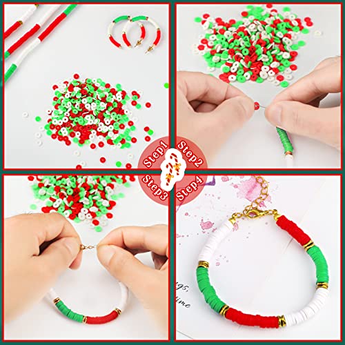 Batiyeer 3000 Pcs Christmas Fall Halloween Clay Beads Set 6 mm Patriotic 4th of July Spacer Beads Winter Polymer Clay Bead for Necklace Earring Bracelet Making(Red, Green, White) - color: Red, Green, White