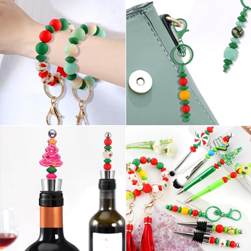 Sunrony 200Pcs Silicone Lentil Beads for Keychain Making, Bulk 12mm Silicone Abacus Spacer Beads for Necklace Bracelet Making Pens (Christmas Green) - color: D-Christmas green