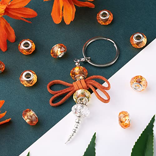 100pcs 14mm Large Hole Glass Crystal Faceted Beads - Gold European Crystal Spacer for Necklace, Earring, Bracelet Crafts Jewelry Making - color: Gold