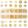 SUNNYCLUE 1 Box 240Pcs Metal Bead Caps 12 Different Flower Bead Ends Filigree Petal Brass Bead Caps Alloy Beads Spacer Accessories with Clear Box for Jewelry Making, Golden - color: 240pcs Golden
