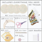 Bonroy 4 Sets Embroidery Set for Beginners, Art Craft, Easy Sewing, Includes Embroidery Clothing, Pattern, Embroidery Hoop, Instruction Manual, Colorful Thread Stitch Set (11) - color: flowers 11