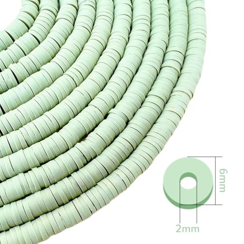 10 Strands Clay Bead, Heishi Beads for Bracelet Stack, Earth Tone Clay Beads for Adults, Flat Beads Kit for Friendship Bracelets, Neutral Beads Bracelet Making Kit(Sage Green) - color: Sage Green
