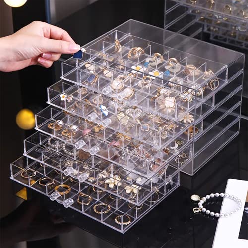 Clear Acrylic Jewelry Storage Box, Earring Jewelry Organizer with 5 Drawers, 5-Layer Jewelry Box for Women, Earrings Display Holder for Ring Bracelet Necklace, 120 Grid Compartment Storage Box - color: Clear, size: 5Layers-120Grids