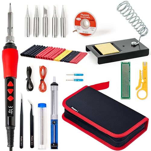 Soldering Iron Kit, 60W LED Display Digital Solder Pen, 5pcs Replaceable Tips, 21-in-1 Fast Heating with Solder Wire, Stand, Desoldering Pump, Wire Stripper, for Electronics Repair Hobby DIY 120V - color: Digital Soldering Iron Kit 1