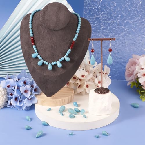 105Pcs Synthetic Turquoise Teardrop Beads Top Drilled Water Drop Stone Beads Dyed Drop Gemstone Spacer Beads for DIY Necklace Bracelet Earring Jewelry Making - color: Dark Turquoise # Teardrop