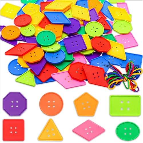 90 Pieces Big Bright Craft Buttons Plastic Assorted Vivid Button Colors Geometric Shaped Buttons Colorful Large Beads Button Lacing Threading for Arts DIY Crafts Projects