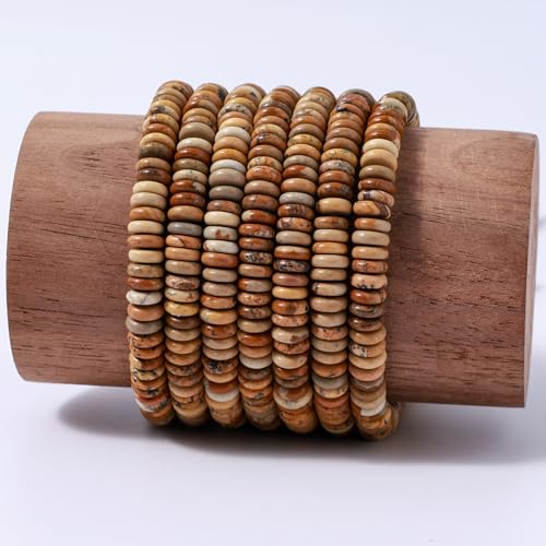 Natural Blown Picture Disk Stone Spacer Beads 6x2mm 38cm/str Flat Rondelle Loose Semi Gemstone Caps for Making Bracelets Necklace - color: Blown Picture