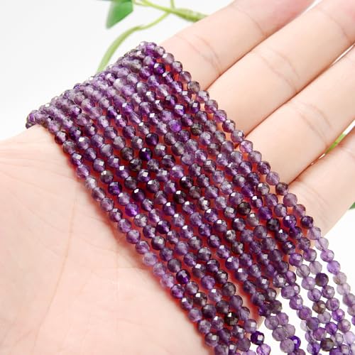 AD Beads Natural Gemstone Diamond-Cut Micro-Faceted Round Small-Size Tiny 4mm Small Round for DIY Necklace Jewelry Making Beads (Amethyst) - color: Amethyst