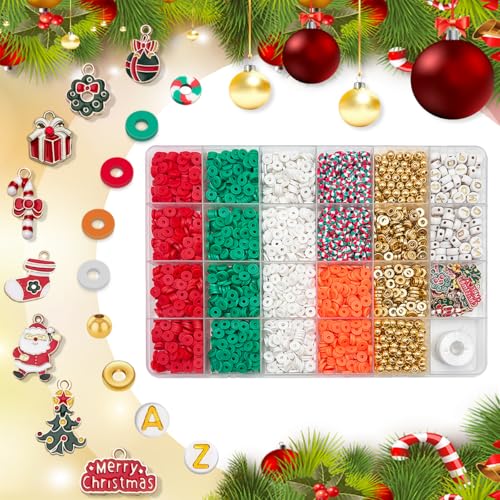 2009pcs Christmas Clay Beads Bracelet Making Kit, Gold Beads Clay Bead Charms for Jewelry Making DIY Bracelet, Necklace, Earring, Arts Crafts DIY Gifts Christmas Gifts - color: 3 Christmas model