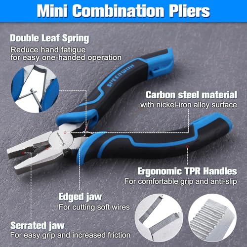 SPEEDWOX 5-Inch Mini Combination Pliers for Jewelry Making Mini Lineman's Plier with Cutter Jewelry Plier Screw Extractor Pliers Screw Removal for Cutting Wire Pulling Nails - style: Combination Pliers