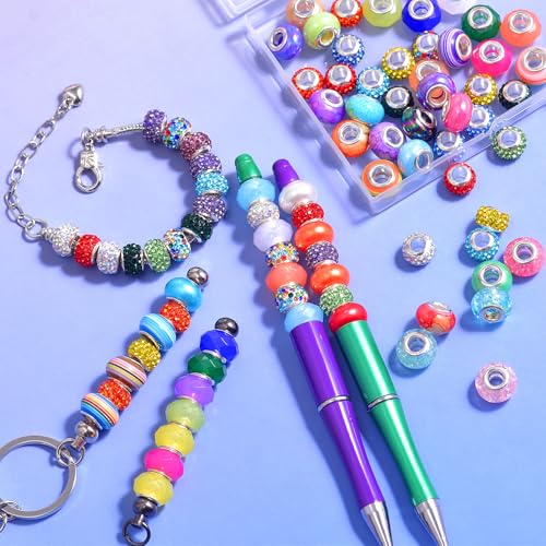 100pcs Large Hole Spacer Beads for Bracelet Necklace Pen & Keychain Making, European Glass Jewelry Findings & Supplies, Bubble Gum Beads, Mixed Style (100Pcs European) - color: 100Pcs European