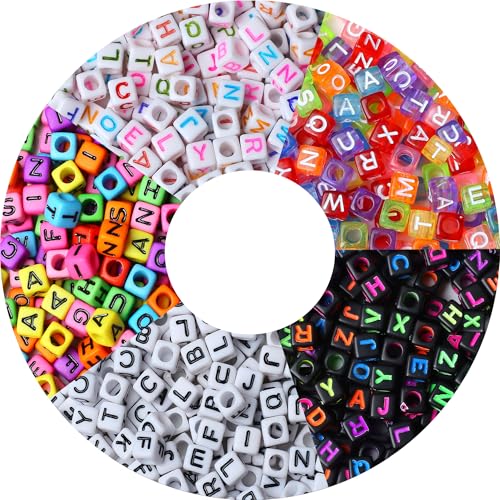 ZHIYUXI 1500pcs Multicolor Acrylic Beads Letter Beads Cube Alphabet Beads for Jewelry Making 5 Color Friendship Bracelets Beads Key Chains Necklaces (6 x 6mm) - color: A# Multicolor