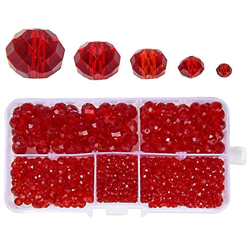 2-10mm Briolette Rondelle 810pcs Red Crystal Glass Beads Faceted Shape Crystal Spacer Beads for Bracelet Necklace Decorative Hand Jewelry Making (2/4/6/8/10mm Red) - color: Red