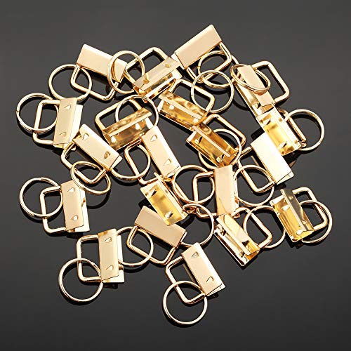 SPEEDWOX Key Fob Pliers and 20 Sets 1 Inch Key Fob Hardware with Keychain Split Rings Webbing Fabric Strapping Wristlet Golden Set Glass Breaking Pliers Tools with Rubber Tips - size: 1" Golden