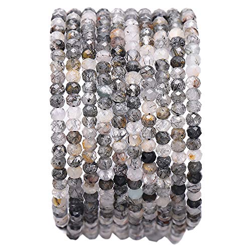 BEADIA Faceted Natural Black QuartzRutilated Crystal Stone Rondelle 3x4mm Loose Semi Gemstone Beads for Jewelry Making 38cm - color: Black QuartzRutilated Faceted Rondelle, size: 3x4mm