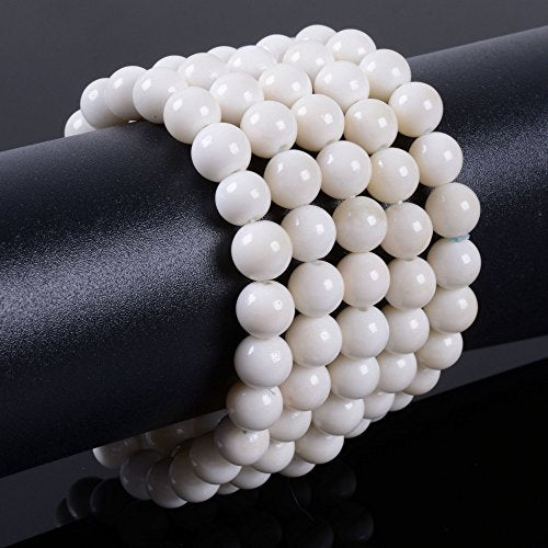 Justinstones 8mm Round Beads Stretch Bracelet 7 Inch Unisex - color: Buffalo Bone