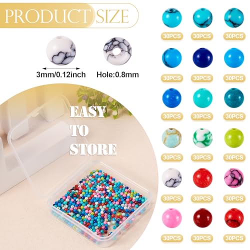 540Pcs 3mm Turquoise Beads Natural Round Gemstone Beads Mixed Color Synthetic Stone Loose Spacer Beads Tiny Small Craft Seed Beads for DIY Bracelets Necklaces Earrings Jewelry Making - color: Mixed Color-3mm Round
