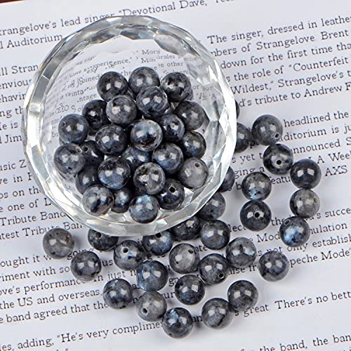 AD Beads 8mm Natural Round Loose Beads 110 Pieces, for Making 108 Mala Prayer Beads Necklace, Bracelet & Yoga Meditation, Jewelry Design (Black Larvikite) - color: Black Larvikite