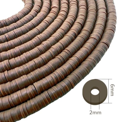 10 Strands Clay Bead, Heishi Beads for Bracelet Stack, Earth Tone Clay Beads for Adults, Flat Beads Kit for Friendship Bracelets, Neutral Beads Bracelet Making Kit(Brown) - color: Brown