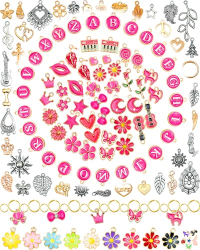 FIVEIZERO 216PCS Bracelet Charms for Jewelry Making – Assorted Gold & Silver Metal Enamel Pendants with Jump Rings for Necklaces, Earrings & DIY Jewelry Crafts(Dark Pink) - color: Dark Pink
