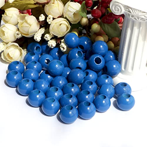 240Pcs 16mm Navy Blue Wood Beads for Craft Large Hole:6mm Round Beads for Making Art(Hole:6mm) - color: Navy Blue