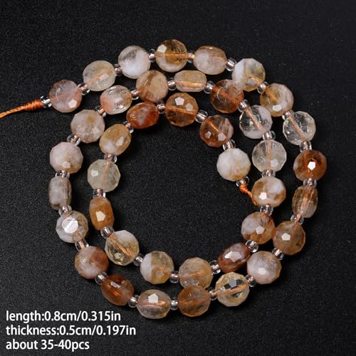 8×5mm Citrine Natural Stone Beads for Jewelry Making About 35-40pcs 1 Strand 15" Drilled Flat Faceted Cabochon Gemstone Beads for Bracelets Necklace DIY Crafts - color: Citrine