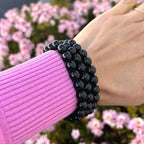 Adabele 1pc Natural Stretch Gemstone Bracelet 8mm (0.31") Bead 7" to 8.5 inch Healing Crystal Energy Quartz Chakra Jewelry Women Unisex Birthday Gift - color: Black Agate, size: 8.5 inch