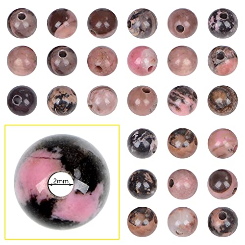 Bymitel 8mm Beads Big Hole 2.0mm Sized Original Natural Stone Beads Gemstone Round Loose Beads 45pcs Energy Healing Strand Loose Beads for Jewelry Making Bracelets Anklets(8mm, Pink Black Rhodonite) - color: Pink Black Rhodonite, size: 8mm