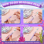 Colarr 24 Sets Plastic Beadable Pens DIY Pens Making Kit Assorted Wood Beads Crystal Spacer Black Ink Ballpoint for Women Crafts Office Family Gifts(Mermaid) - style: Mermaid