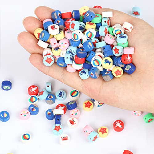 200PCS Polymer Clay Ocean Animal Beads - 10mm Mixed Colorful Flat Round Beads Spacer Kit for Jewelry Making DIY Bracelet Necklace - color: Clay Ocean Animals