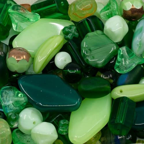 1.4oz (40g) Variative Mix of Pressed Czech Glass Beads, Green - color: G4 Green