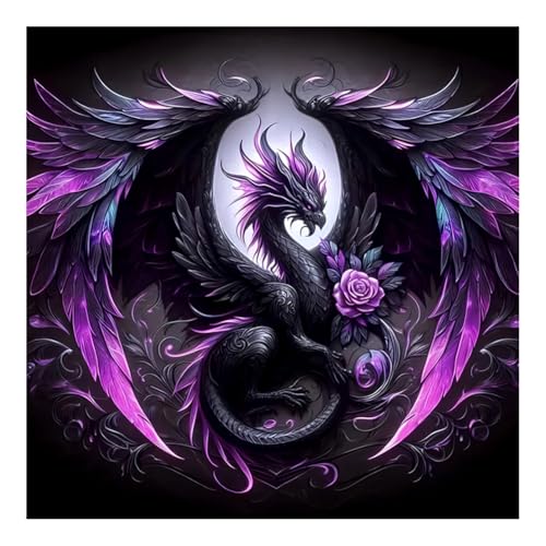 Domnpes Purple Dragon Diamond Art Kits for Adults, 5D Diamond Painting Kits for Beginners, DIY Round Full Drill Bead Craft for Home Wall Decor Gift 11.8x11.8 inch
