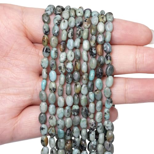 70pcs Natural African Turquoise Stone Beads，4x6mm Egg Shape Loose Gemstone Beads for Jewelry Making Design Earring Necklace - color: African turquoise