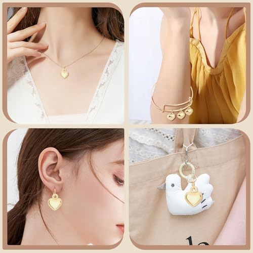 MARFOREVER 40 Pcs 18K Gold Heart Charms for Jewelry Making, Valentines Charms 3D Love Heart Shape Dangle Pendants for Mother's Day Valentine's Gifts Bracelet Necklace Earrings Making DIY Crafts - style: Gold Heart