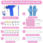 Ear Piercing Gun Kit, Reusable Ear Nose Piercing Gun Machine with Stainless Steel Piercing Earrings Studs, Crystal Earrings for At Home Salon Earlobe Cartilage Helix Tragus Piercing Tool Set - color: Blue