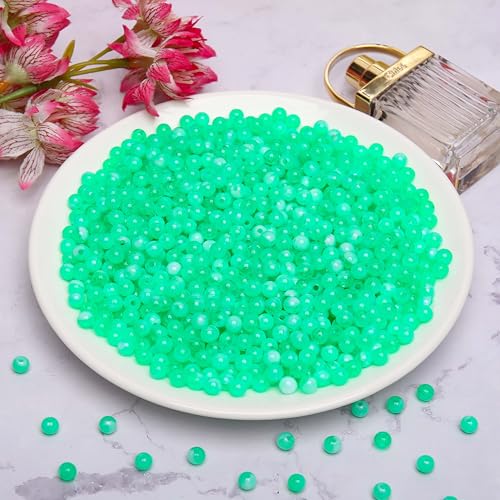BONNY BOXX 1000PCs 6MM Green Jade Round Beads, Smooth Acrylic Balls, Plastic Resin Gumball Bubblegum Chunky Beads for Necklace & Bracelet Making, Crafting Supplies - color: Green Jade, size: 6MM
