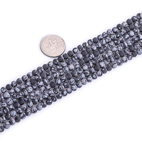 4mm Natural Stone Black Snowflake Jasper Frosted Matte Unpolished Round Spacer Beads for Jewelry Making Strand 15 inch - color: Black Snowflake, size: 4mm