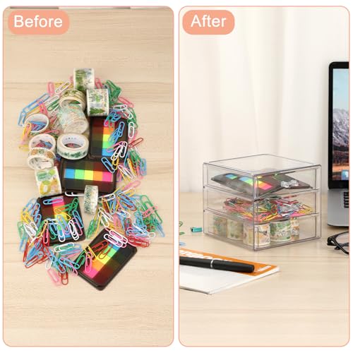 BTSKY Clear Acrylic Storage Organizer with Drawers, 3-Layer Desktop Organizer for Office Essentials, Multi-Purpose Stackable Container for Bathroom Vanity, Desk Makeup Jewelry Container Storage Box - size: 3-layer